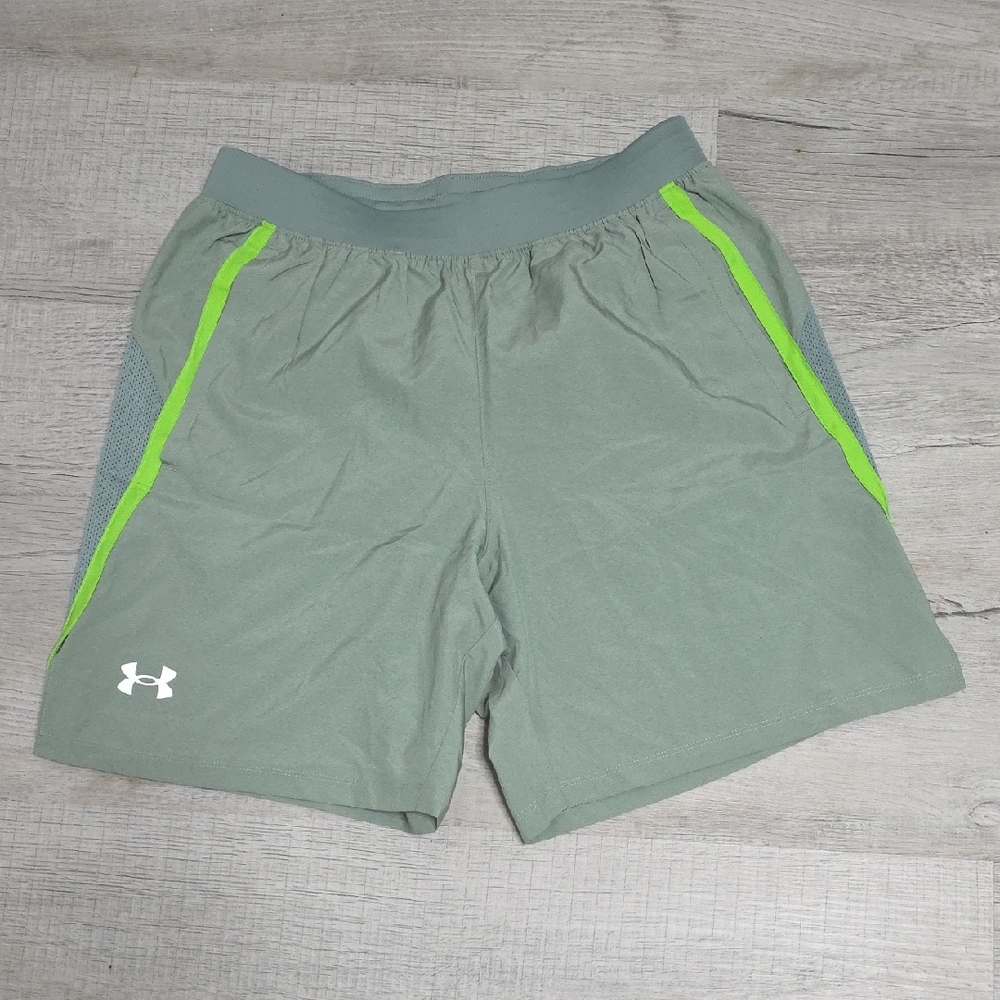 NWT Under Armour Men's Olive and Neon Green Athletic Shorts- Size Medium